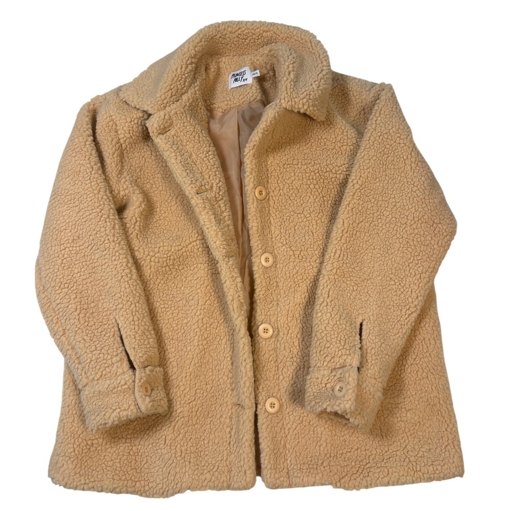 Princess Polly Teddy Jacket Tan Beige Faux Shearling Button Front Coat XS/S